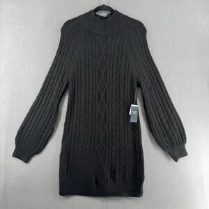 Abercrombie Fitch Balloon Sleeve Cable Knit Sweater Dress Womens M Black